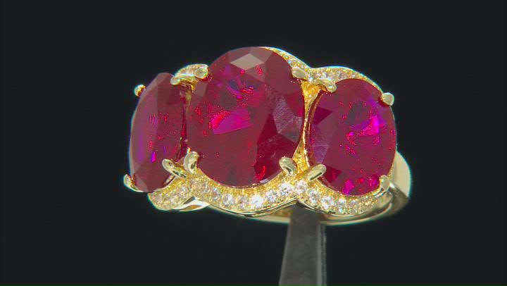 Lab Created Ruby With Lab Created Sapphire 18k Yellow Gold Over Sterling Silver Ring 16.18ctw Video Thumbnail