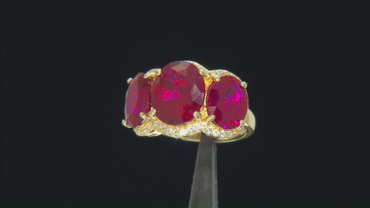 Lab Created Ruby With Lab Created Sapphire 18k Yellow Gold Over Sterling Silver Ring 16.18ctw Video Thumbnail