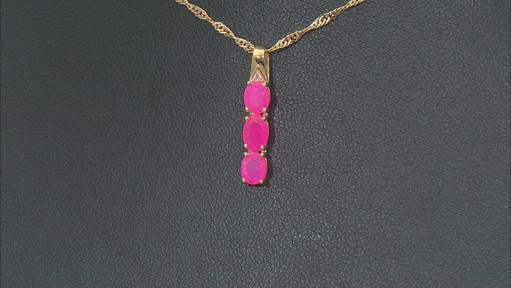 Pink Ethiopian Opal with Zircon 18k Yellow Gold Over Sterling Silver Pendant with Chain 0.66ctw Video Thumbnail
