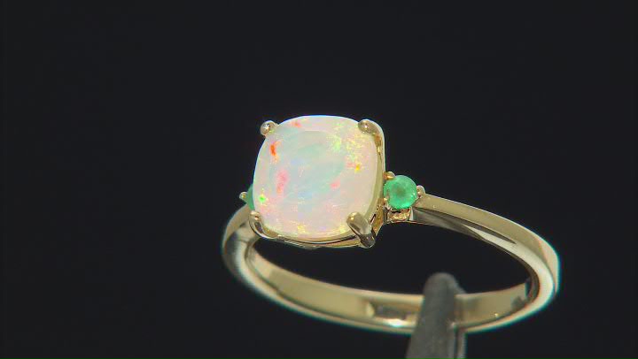 Ethiopian Opal With Emerald 18k Yellow Gold Over Sterling Silver Ring 1.06ctw Video Thumbnail