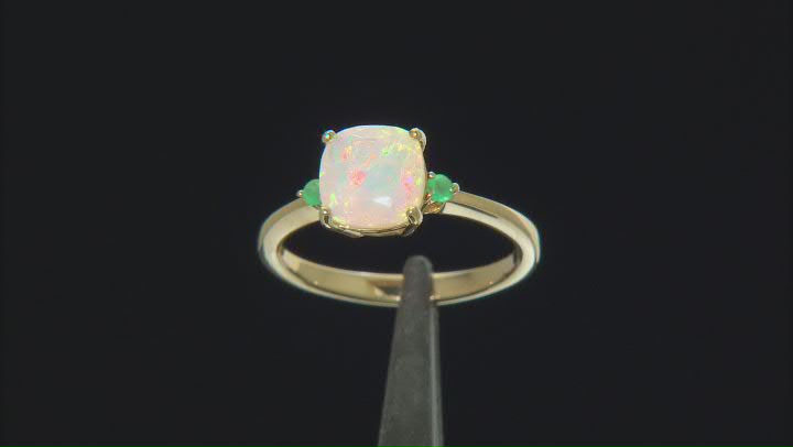 Ethiopian Opal With Emerald 18k Yellow Gold Over Sterling Silver Ring 1.06ctw Video Thumbnail