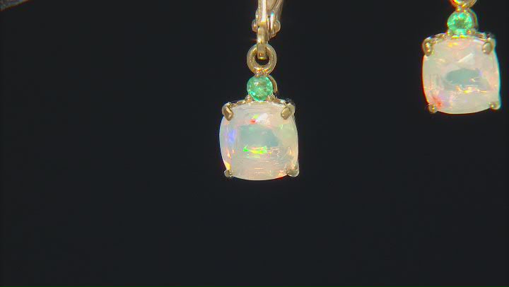 Ethiopian Opal With Emerald 18k Yellow Gold Over Sterling Silver Earrings0.97ctw Video Thumbnail