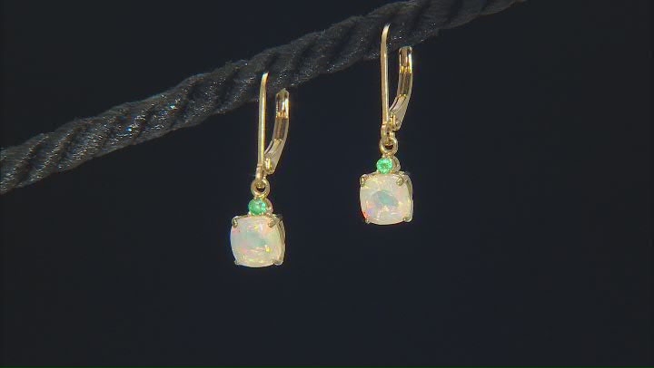 Ethiopian Opal With Emerald 18k Yellow Gold Over Sterling Silver Earrings0.97ctw Video Thumbnail