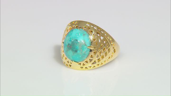 Blue Turquoise 18k Yellow Gold Over Sterling Silver Ring Video Thumbnail