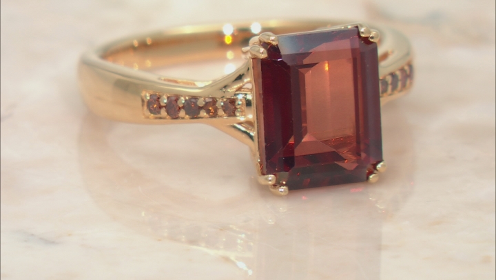 Red Labradorite With Red Diamond 18k Yellow Gold Over Sterling Silver Ring 2.57ctw Video Thumbnail