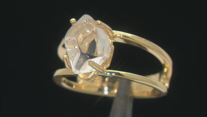 White Herkimer Quartz 18k Yellow Gold Over Sterling Silver Ring Video Thumbnail