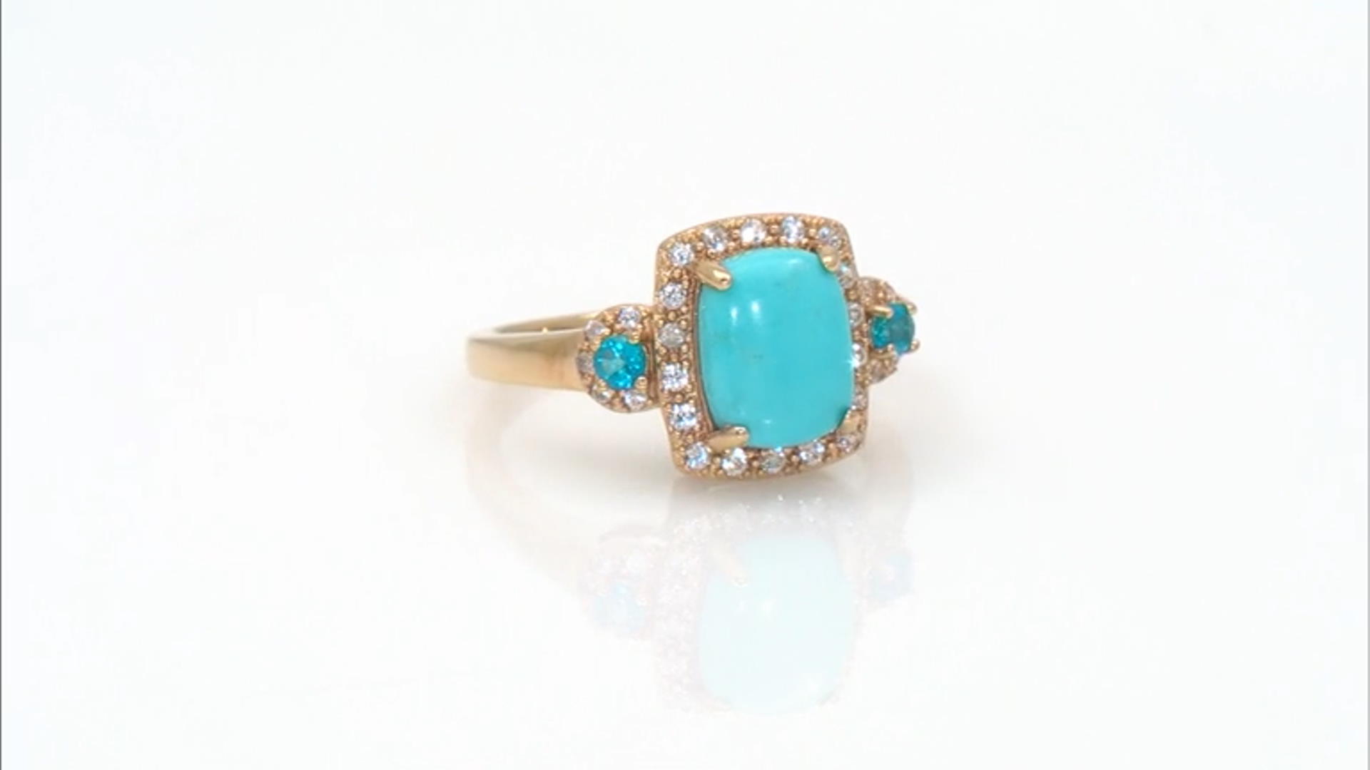 Sleeping Beauty Turquoise, Neon Apatite, White Zircon 18k Yellow Gold Over Silver Ring 0.28ctw Video Thumbnail