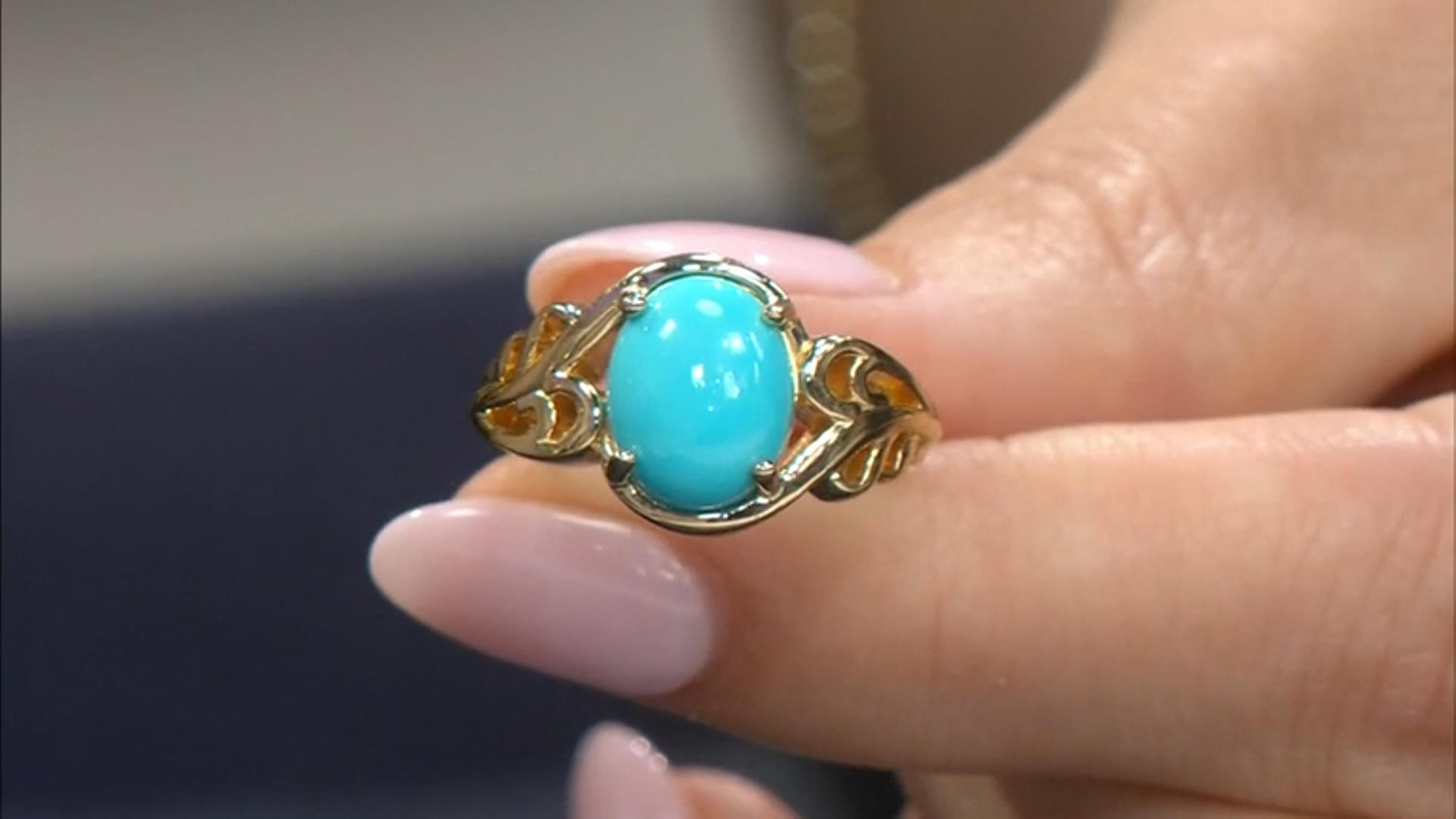 Blue Sleeping Beauty Turquosie 18k Yellow Gold Over Sterling Silver Ring Video Thumbnail