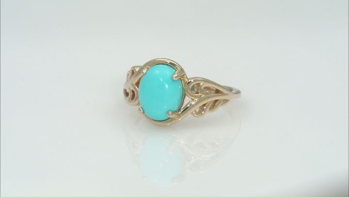 Blue Sleeping Beauty Turquosie 18k Yellow Gold Over Sterling Silver Ring Video Thumbnail