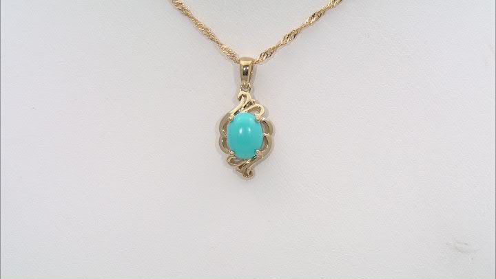 Sleeping Beauty Turquoise 18k Yellow Gold Over Sterling Silver Pendant With Chain Video Thumbnail