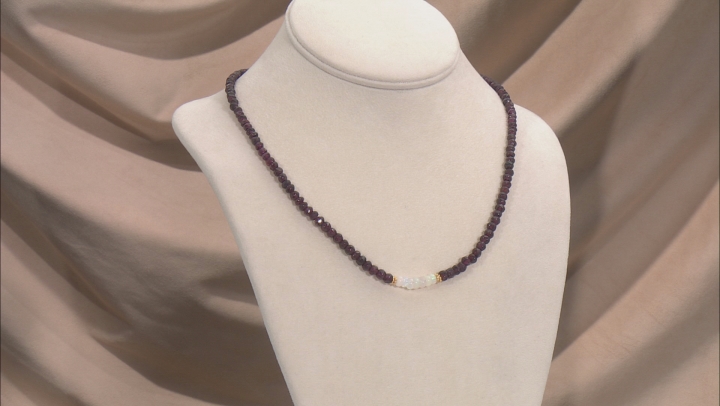 Garnet With Ethiopian Opal 18k Yellow Gold Over Sterling Silver Necklace Video Thumbnail