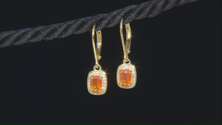 Fire Opal With White Zircon 18k Yellow Gold Over Sterling Silver Earrings 0.91ctw Video Thumbnail