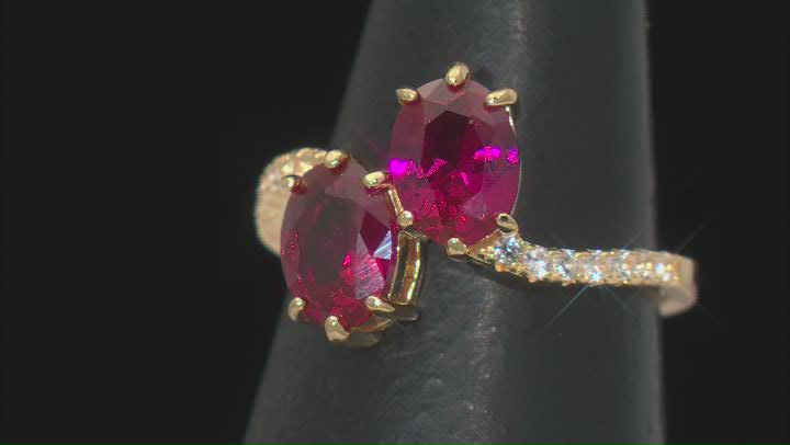 Lab Ruby With Lab White Sapphire 18k Yellow Gold Over Sterling Silver Ring 3.03ctw Video Thumbnail