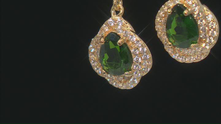 Chrome Diopside With White Zircon 18k Yellow Gold Over Sterling Silver Earrings 3.44ctw Video Thumbnail