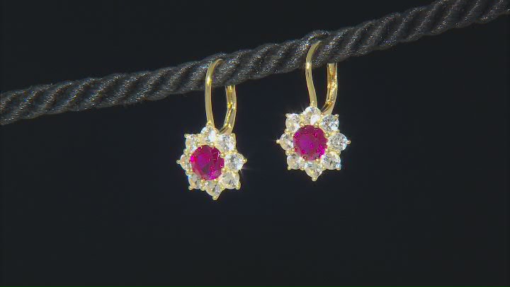 Lab Created Ruby With Lab Created Sapphire 18k Yellow Gold Over Sterling Silver Earrings 4.20ctw Video Thumbnail
