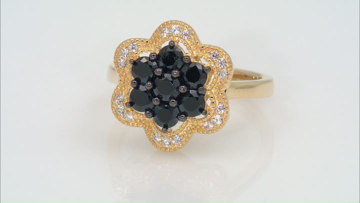 Black Spinel With White Zircon 18k Yellow Gold Over Sterling Silver Ring 1.26ctw Video Thumbnail