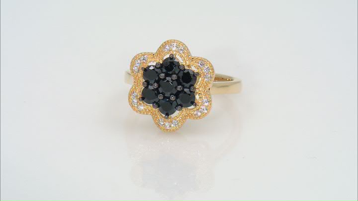 Black Spinel With White Zircon 18k Yellow Gold Over Sterling Silver Ring 1.26ctw Video Thumbnail