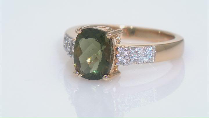 Moldavite With White Zircon 18k Yellow Gold Over Sterling Silver Ring 1.82ctw Video Thumbnail