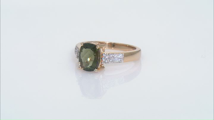 Moldavite With White Zircon 18k Yellow Gold Over Sterling Silver Ring 1.82ctw Video Thumbnail