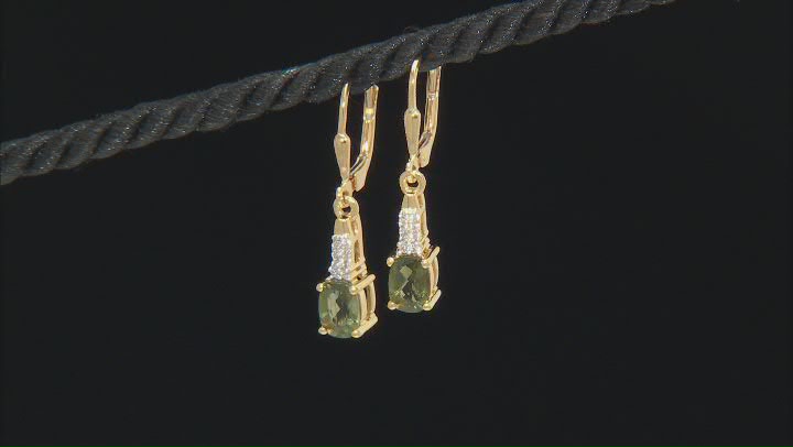 Moldavite With White Zircon 18k Yellow Gold Over Sterling Silver Earrings 1.95ctw Video Thumbnail