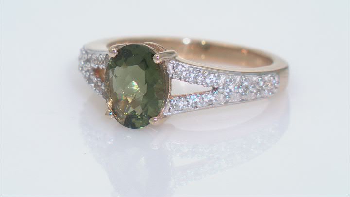 Moldavite With White Zircon 18k Yellow Gold Over Sterling Silver Ring 1.62ctw Video Thumbnail