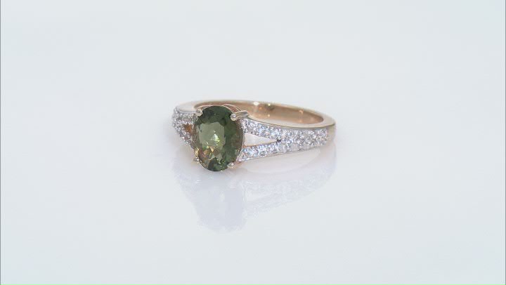 Moldavite With White Zircon 18k Yellow Gold Over Sterling Silver Ring 1.62ctw Video Thumbnail