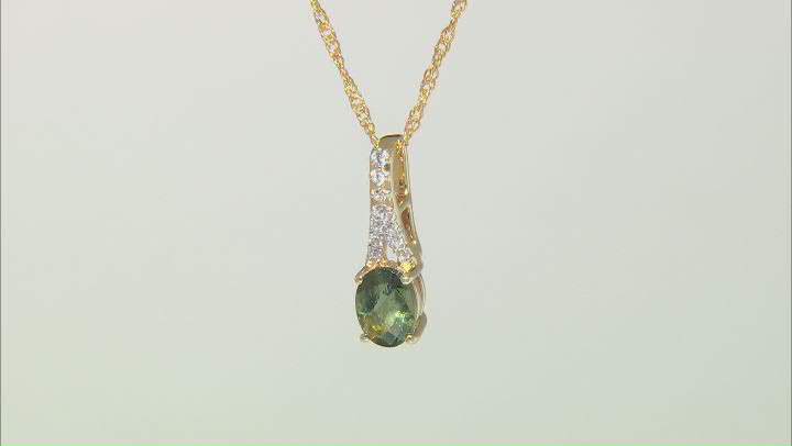 Moldavite With White Zircon 18k Yellow Gold Over Sterling Silver Pendant With Chain 1.04ctw Video Thumbnail