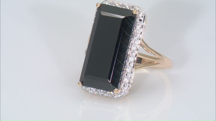 Black Spinel With White Zircon 18k Yellow Gold Over Sterling Silver Ring 11.24ctw Video Thumbnail