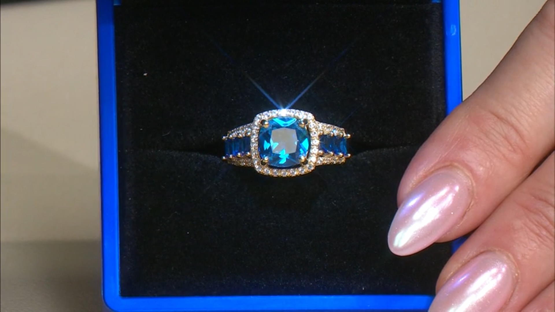 Blue Lab Created Spinel With Lab White Sapphire 18k Yellow Gold Over Sterling Silver Ring 2.59ctw Video Thumbnail