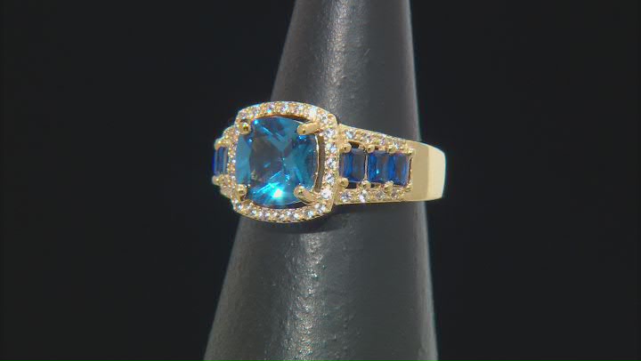 Blue Lab Created Spinel With Lab White Sapphire 18k Yellow Gold Over Sterling Silver Ring 2.59ctw Video Thumbnail