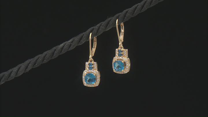 Blue Lab Created Spinel With White Lab Created Sapphire 18k Yellow Gold Over Silver Earrings 2.26ctw Video Thumbnail