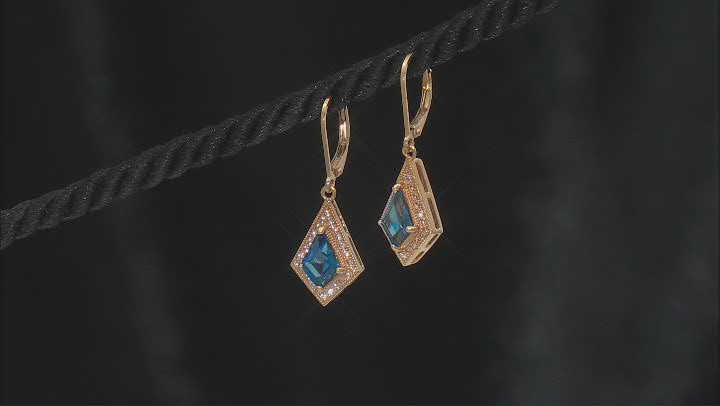Blue Lab Created Spinel With Lab White Sapphire 18k Yellow Gold Over Silver Earrings 3.60ctw Video Thumbnail