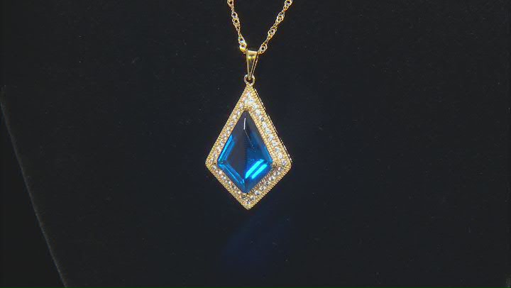 Lab Blue Spinel & Lab White Sapphire 18k Yellow Gold Over Sterling Silver Pendant & Chain 11.53ctw Video Thumbnail