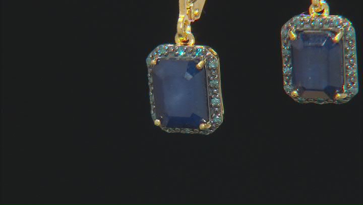 Diffused Blue Sapphire With Blue Diamond 18k Yellow Gold Over Sterling Silver Earrings 3.09ctw Video Thumbnail