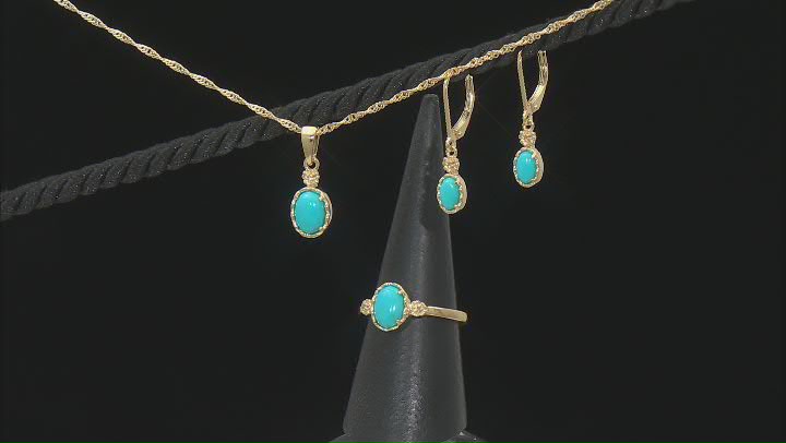 Sleeping Beauty Turquoise With White Diamond 18k Yellow Gold Over Sterling Silver Jewelry Set Video Thumbnail