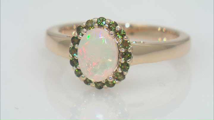Ethiopian Opal With Green Tourmaline 18k Yellow Gold Over Sterling Silver Ring 0.72ctw Video Thumbnail