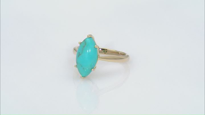 Blue Kingman Turquoise 18k Yellow Gold Over Sterling Silver Ring Video Thumbnail