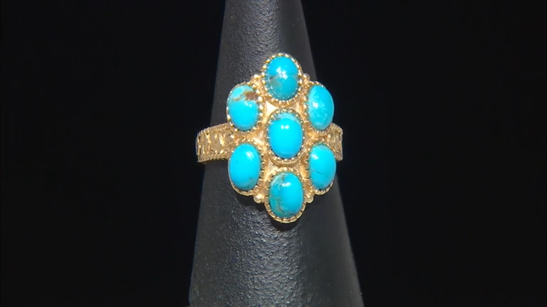 Turquoise 18k Yellow Gold Over Sterling Silver Ring Video Thumbnail