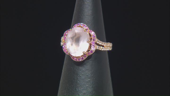 Rose Quartz with Pink and White Lab Sapphire 18k Rose Gold over Sterling Silver Ring 3.97ctw Video Thumbnail