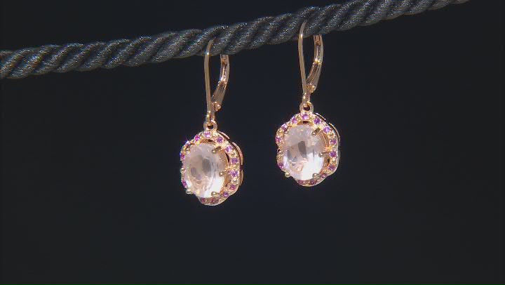 Rose Quartz with Lab Pink Sapphire 18k Rose Gold over Sterling Silver Earrings 4.26ctw Video Thumbnail