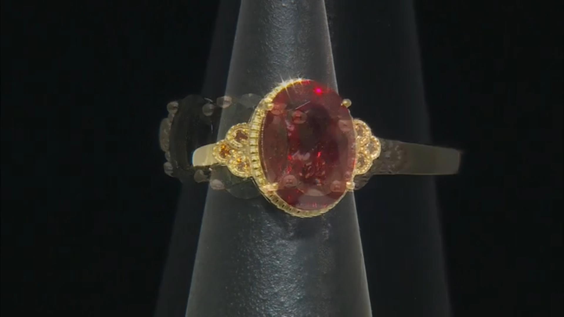 Lab Created Ruby with Red Diamond 18k Yellow Gold over Sterling Silver Ring 10.90ctw Video Thumbnail