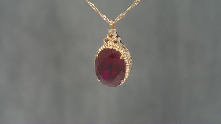 Lab Ruby with Red Diamonds 18k Yellow Gold over Sterling Silver Pendant with Chain 10.84ctw Video Thumbnail