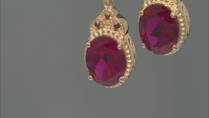 Lab Created Ruby with Red Diamonds 18k Yellow Gold Over Sterling Silver Earrings 4.04ctw Video Thumbnail