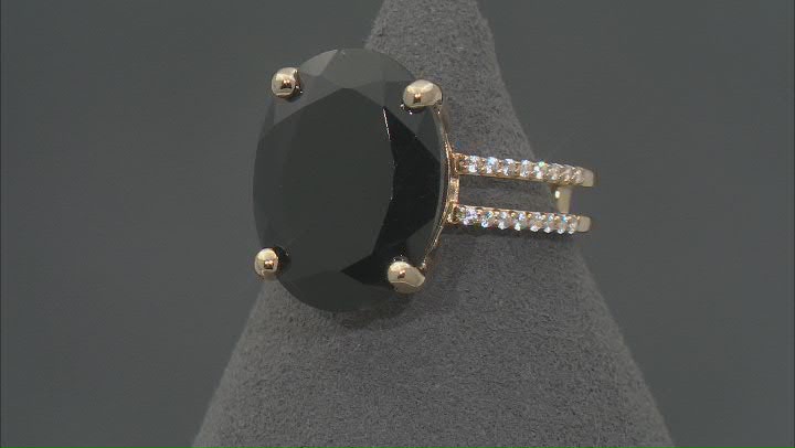 Black Spinel with White Zircon 18k Yellow Gold over Sterling Silver Ring 9.90ctw Video Thumbnail