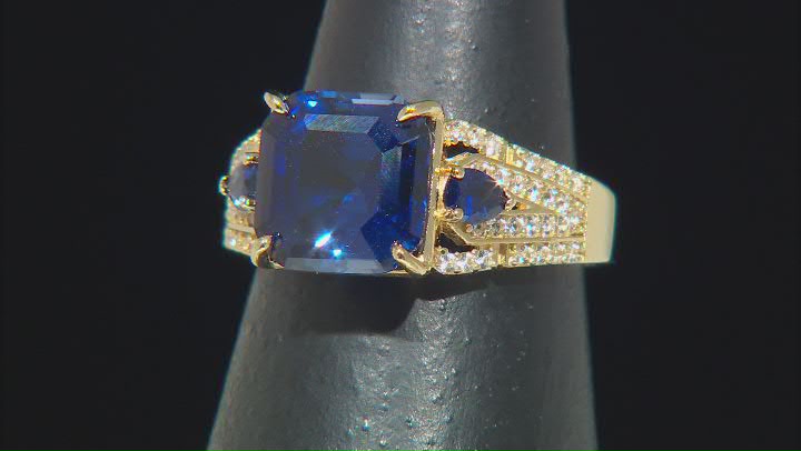 Blue Lab Created Sapphire 18k Yellow Gold Over Sterling Silver Ring 5.43ctw Video Thumbnail