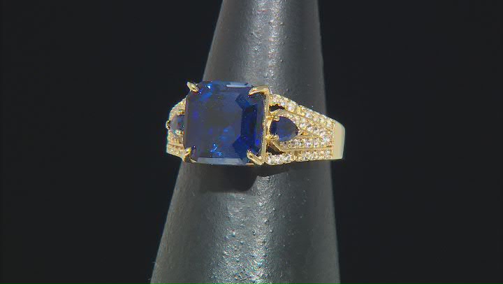 Blue Lab Created Sapphire 18k Yellow Gold Over Sterling Silver Ring 5.43ctw Video Thumbnail