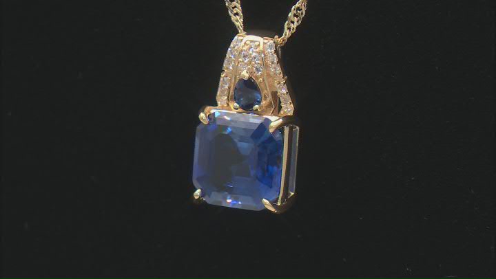 Lab Created Sapphire 18k Yellow Gold Over Sterling Silver Pendant With Chain 5.11ctw Video Thumbnail