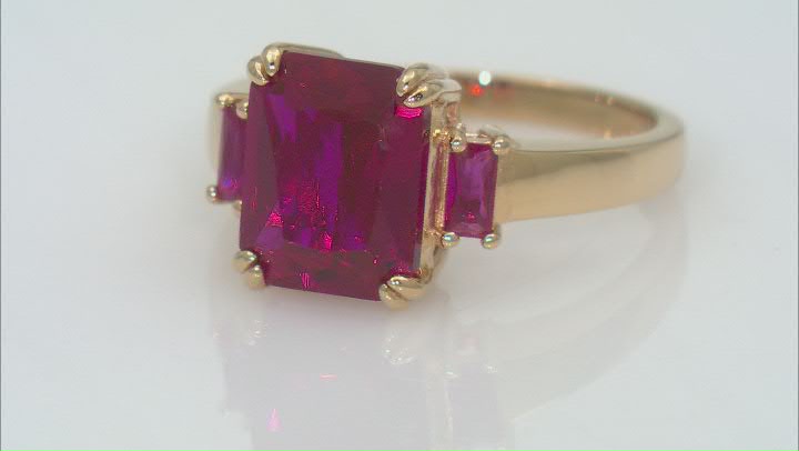 Lab Created Ruby 18k Yellow Gold Over Sterling Silver Ring 3.84ctw Video Thumbnail