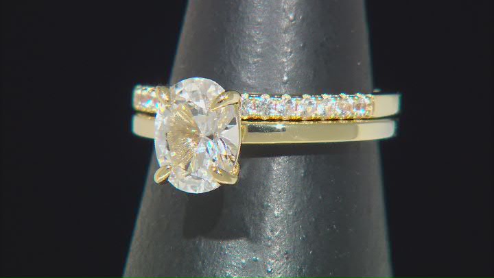 White Lab Created Sapphire 18k Yellow Gold Over Sterling Silver Ring Set 2.05ctw Video Thumbnail