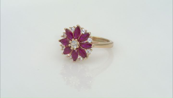 Lab Created Ruby With White Lab Sapphire 18k Yellow Gold Over Sterling Silver Ring 1.80ctw Video Thumbnail
